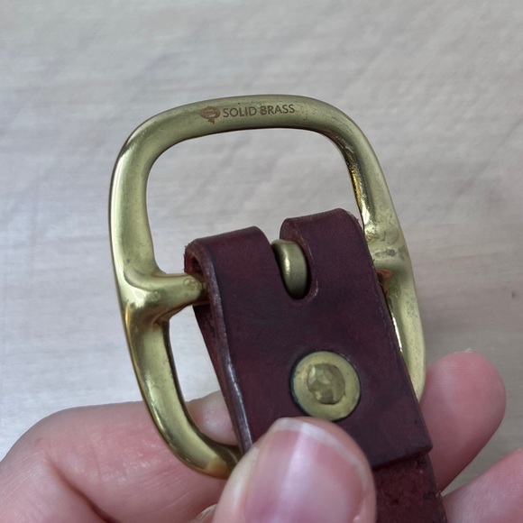Handmade Brown/Dark Res Leather Belt with Brass Buckle 1” wide Oxblood - Picture 4 of 10